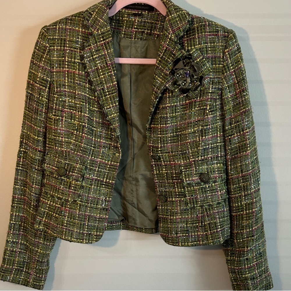 Vintage Express Design Studio Women's Green Tweed Blazer - Picture 2 of 5